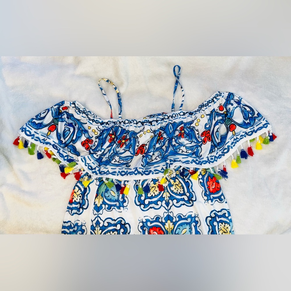 Boston Proper Tassled Off Shoulder Midi Dress sz S - Picture 5 of 8